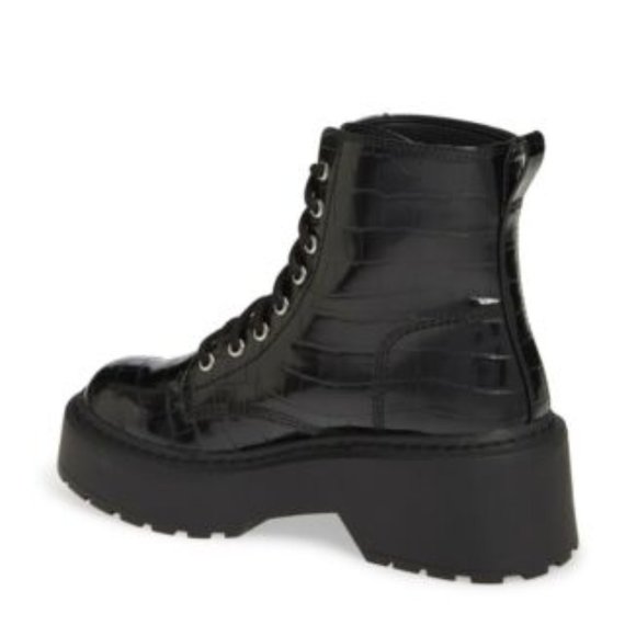 Black Crock Embossed Patent Leather Platform Combat Boots - Picture 1 of 9